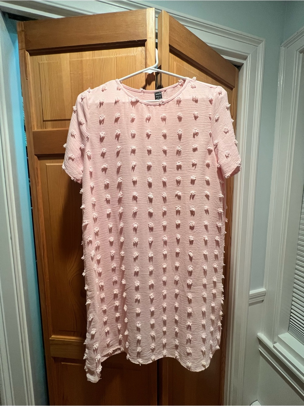 SHEIN Light Pink Textured Short Sleeve Shift Dress